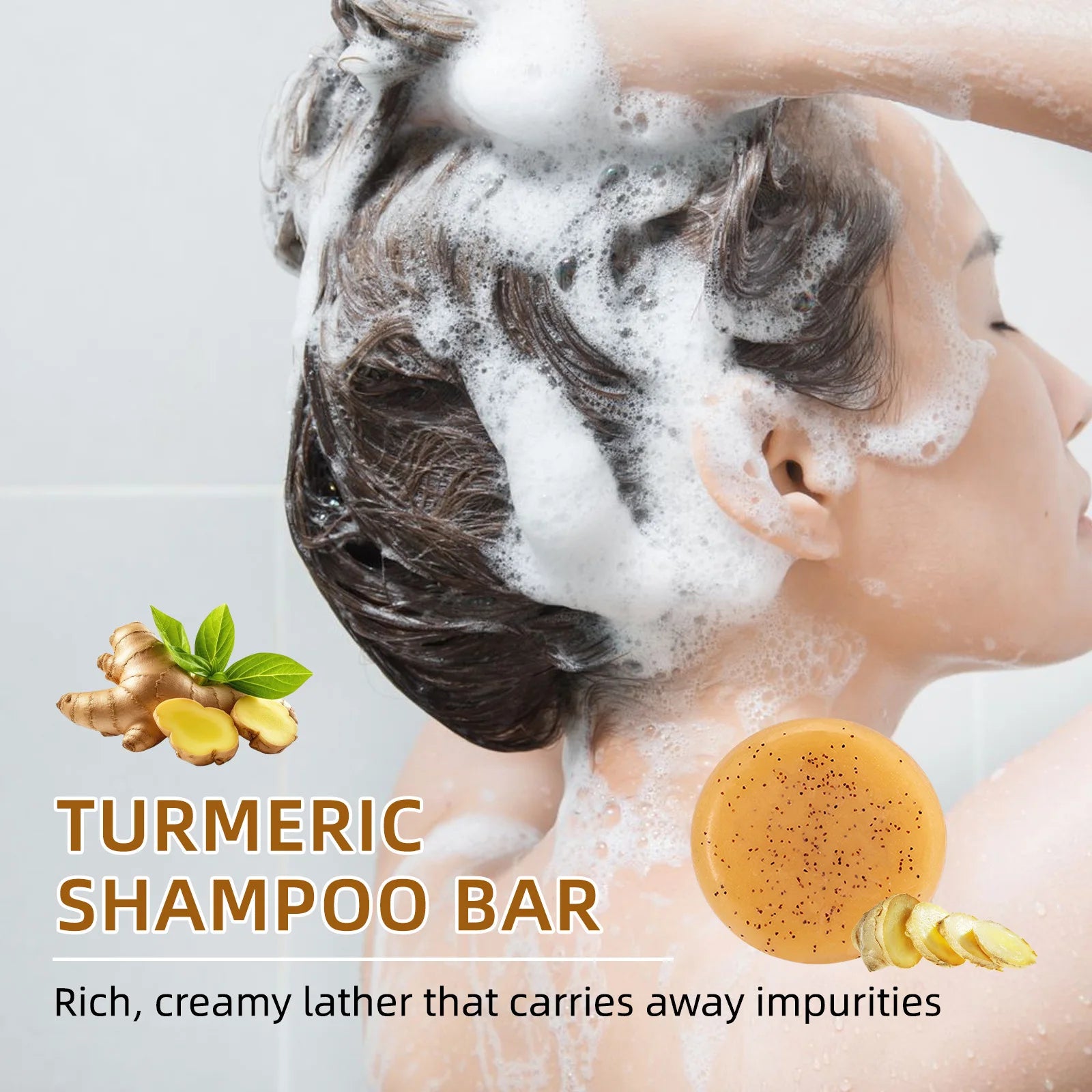 Natural TurmericShampoo Soap Reduce Hair Loss Clean Dandruff Nourish Moisturize Scalp Improve Hair Quality Hair Care Product 60g