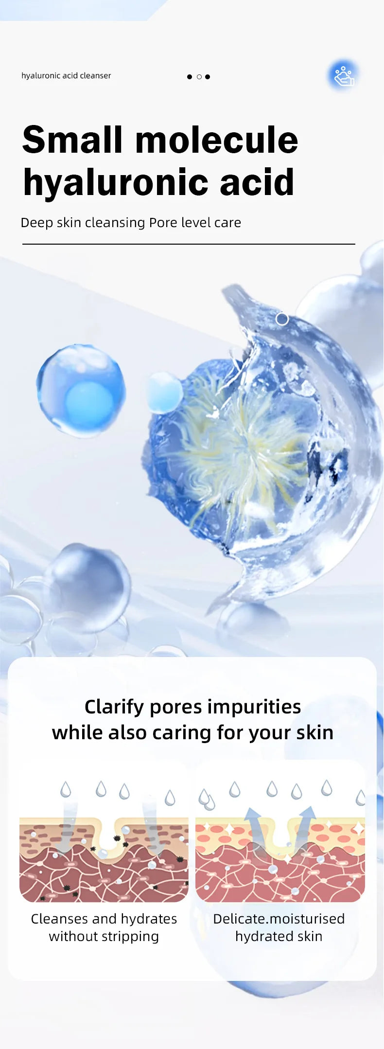 Hyaluronic Acid Facial Cleanser Moisturizing Oil Control Cleansing Face Wash Exfoliating Deep Remove Facial Cleanser Skin Care