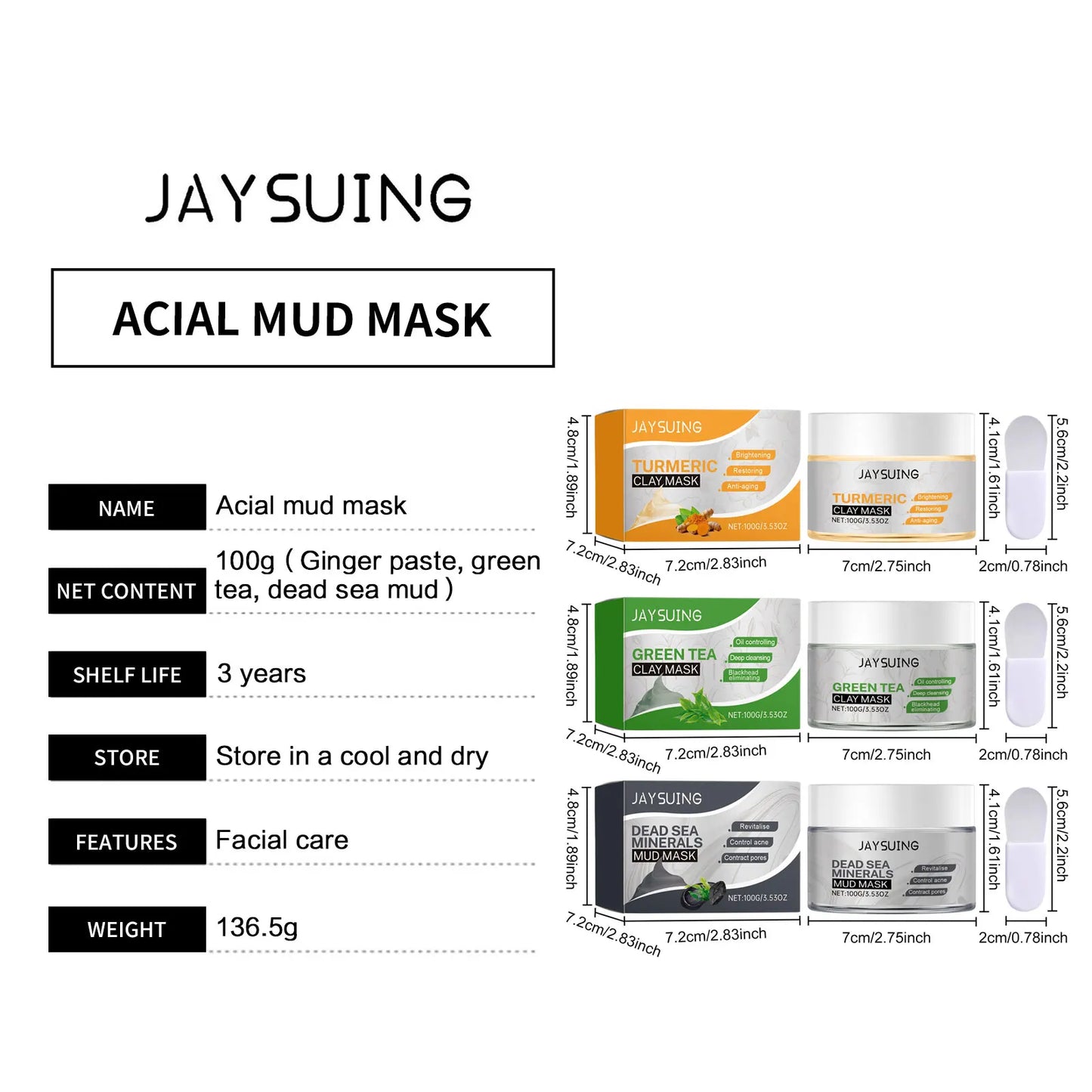 Face Cleansing Clay Mask Green Tea Turmeric Shrink Pore Blackhead Remover Exfoliating Moisturizing Oil Control Dead Sea Mud Mask