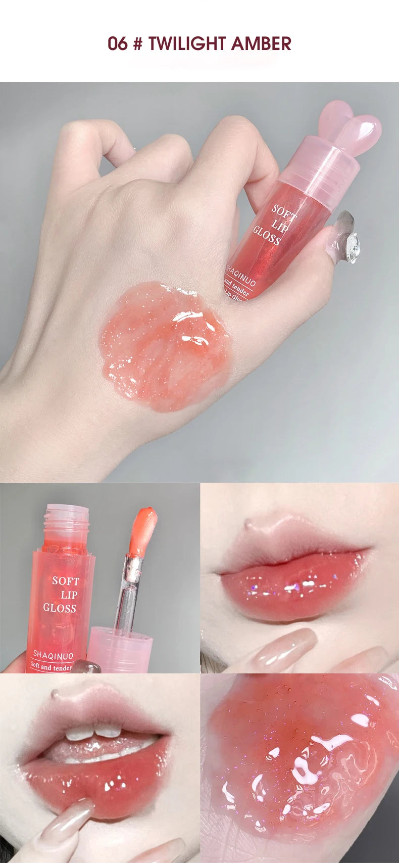 Lightweight and plump lip balm with a glossy mirror finish. The glass lips are moisturized and moisturized with lip oil