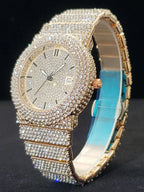 Luxury Watches For Men Full Diamond Iced Hip Hop Stylish Quartz Watch For Male Waterproof Calendar Men's Wristwatches Gift New