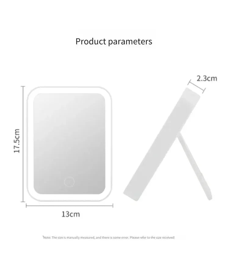 Makeup Mirror USB Rechargeable Portable Compact LED Vanity Mirror with Touch Screen Dimming Makeup Mirror