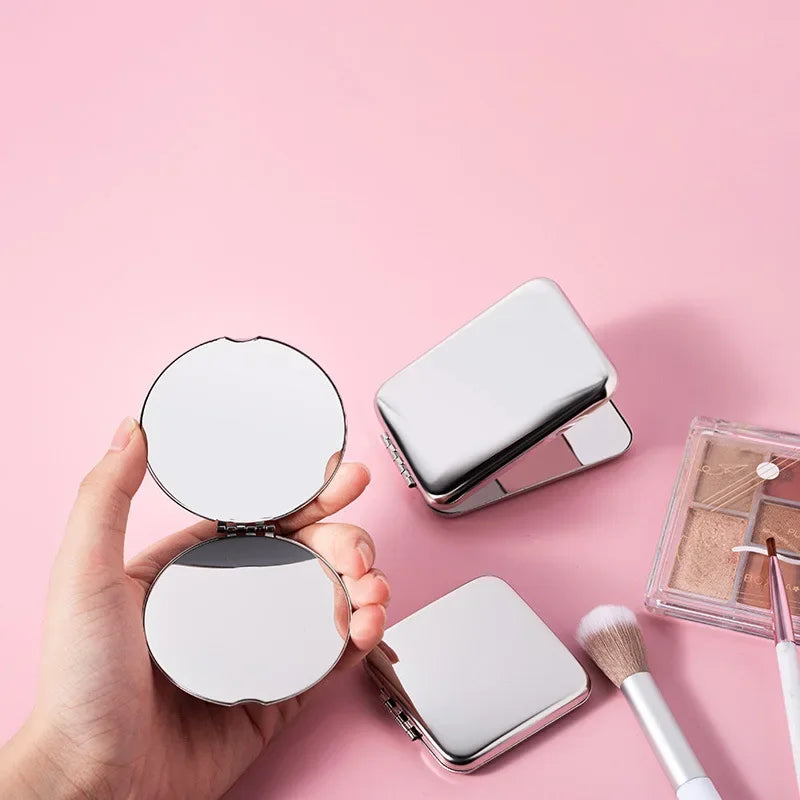 1pcs Hand Pocket Folded-Side Cosmetic Make Up Mirror Portable Women Stainless Steel Makeup Mirror  Small Various Shapes