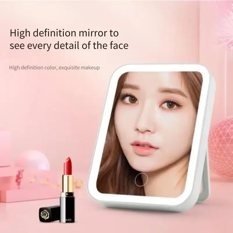 Makeup Mirror USB Rechargeable Portable Compact LED Vanity Mirror with Touch Screen Dimming Makeup Mirror