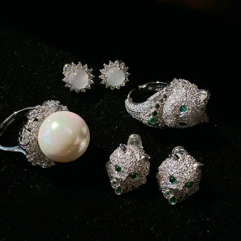 2023 Women Mojito zircon Little Cat Earrings Music Notes Dewdrop Mermaid Tears Pearl Flower Ring