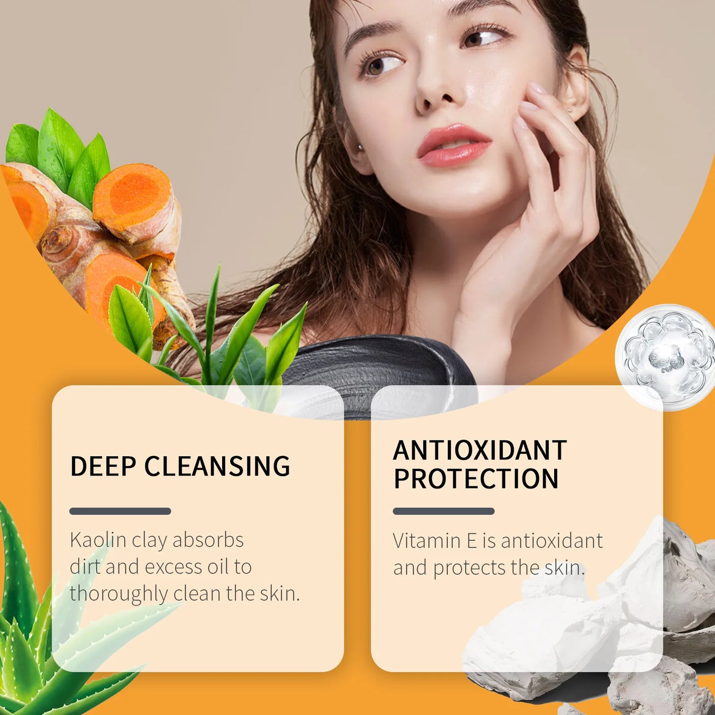 Face Cleansing Clay Mask Green Tea Turmeric Shrink Pore Blackhead Remover Exfoliating Moisturizing Oil Control Dead Sea Mud Mask