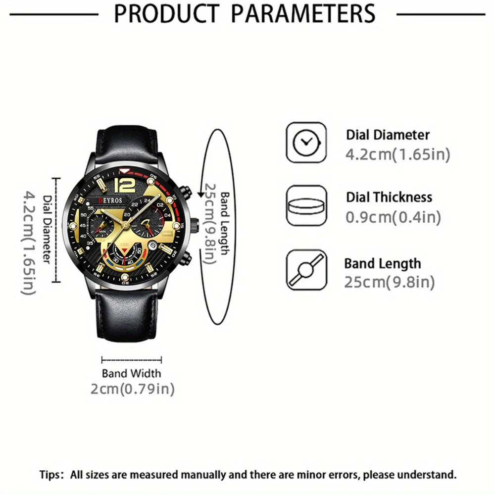 10pcs/set, Men Watch Sets, Casual Mens Watches Analog PU Leather Man Quartz Wristwatch Sets, Multi-color Matching