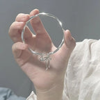 Luxury Silver Bow Knot Bell Bracelet Adjustable Open Girls Women