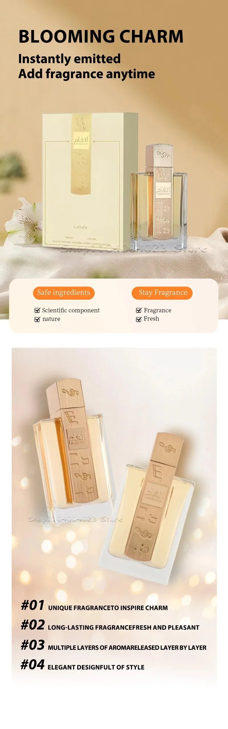 Lattafa Angham Eau de Parfum 100ml Fresh And Lasting Floral Scent-Original Arabic Perfume Long-Lasting Fragrance for Unisex