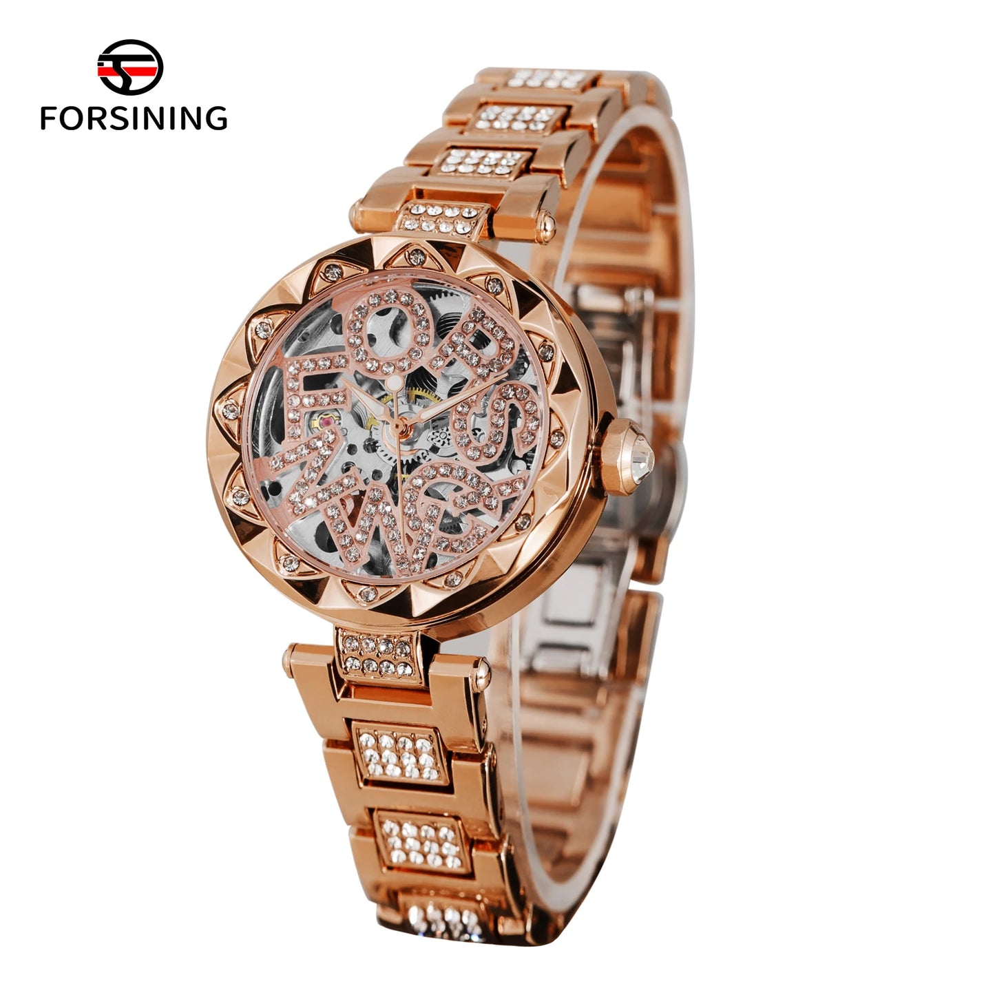 Luxury Brands Fashion 2025 New Women's Watches 3D Diamond Stainless Steel Skeleton Mechanical Clock Elegant Ladies Wedding Gift