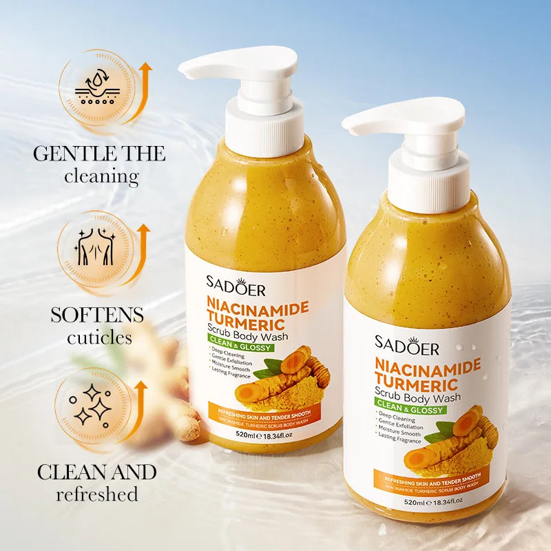 Turmeric Scrub Shower Gel 520ml Niacinamide Cleansing Lightening Dark Underarm Leg Body Cleansers Brightening body Tender Skin