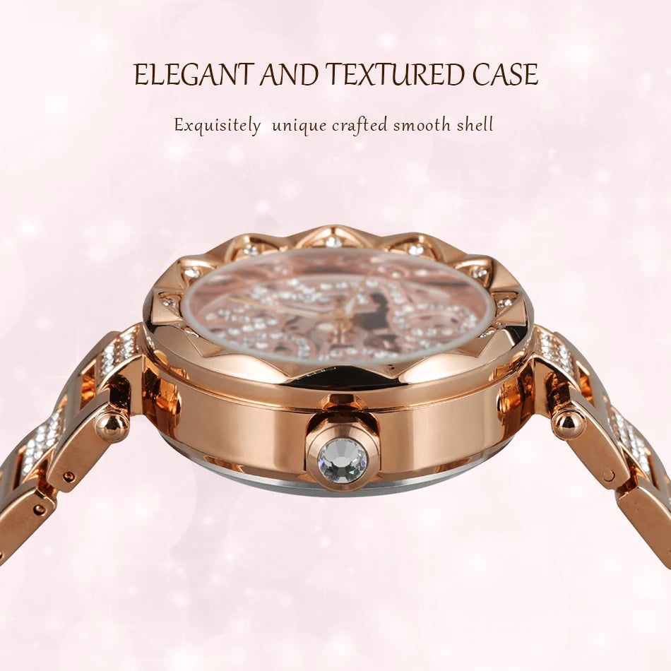 Luxury Brands Fashion 2025 New Women's Watches 3D Diamond Stainless Steel Skeleton Mechanical Clock Elegant Ladies Wedding Gift