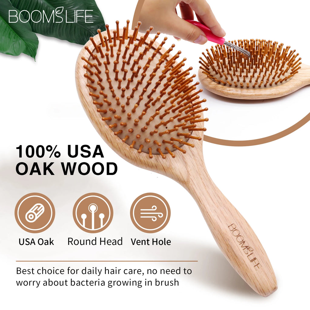 Natural Hair Brush Women Wide Tooth Hair Combs Healthy Paddle Cushion Massage Hairbrush Wooden Comb Hair Care Barber Accessories