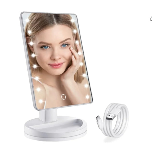 16LED Touch Screen Makeup Mirror, Rotatable Vanity Mirror, 3-Speed Brightness, Portable Cosmetic Mirror for Dorm Bedroom