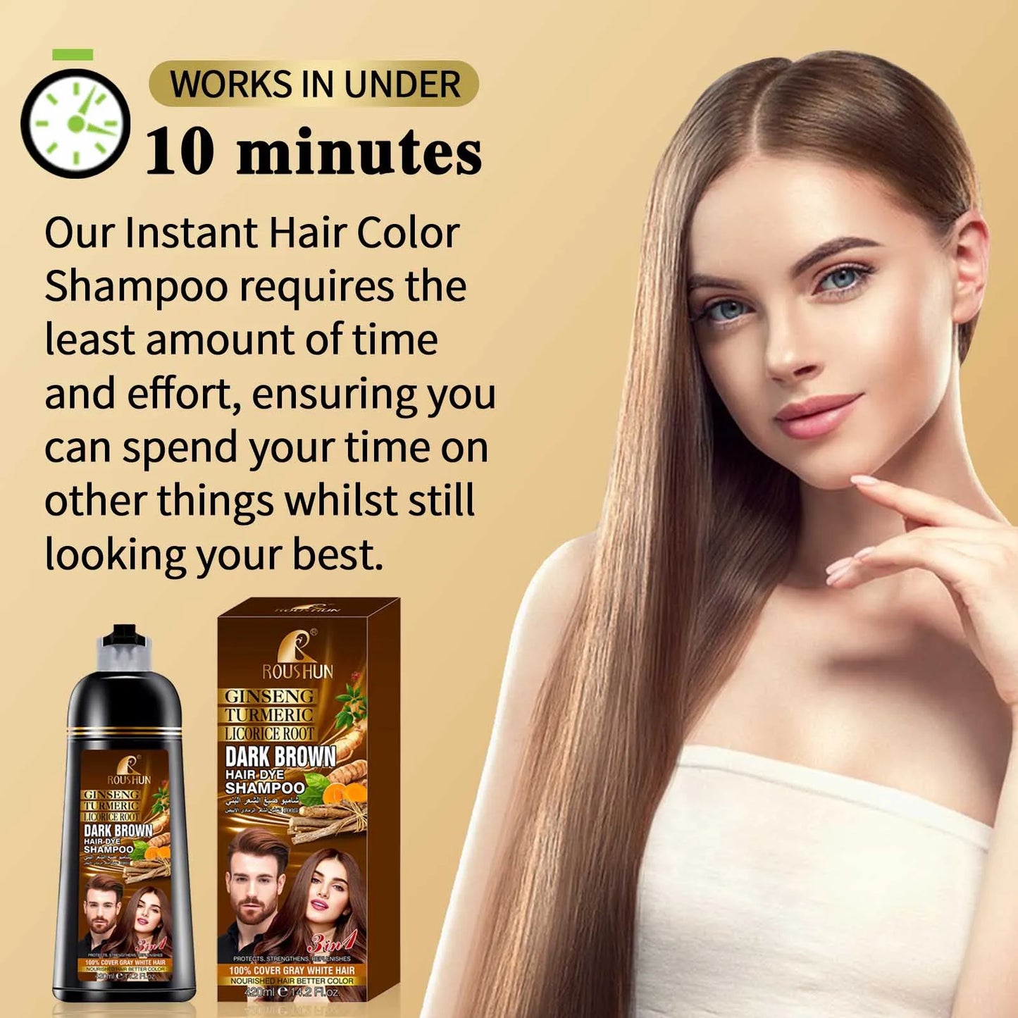 420ml/14.2 Fl.oz Dark Brown Hair Color Shampoo for Gray Hair Instant Hair, Hair Dye Shampoo Natural Long Lasting for Men & Women