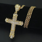 Mens Jewellery Cross Necklace Chain for Men Stainless Steel Necklace Men Hip Hop Jewelry Rhinestone Religious Pendant Collares