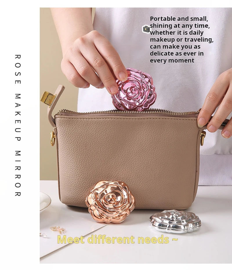 1PC Portable Mini Mirror Retro Rose Flower Small Pocket Makeup Mirror Double Sided Hand Mirrors Compact Cosmetic Beauty Tool