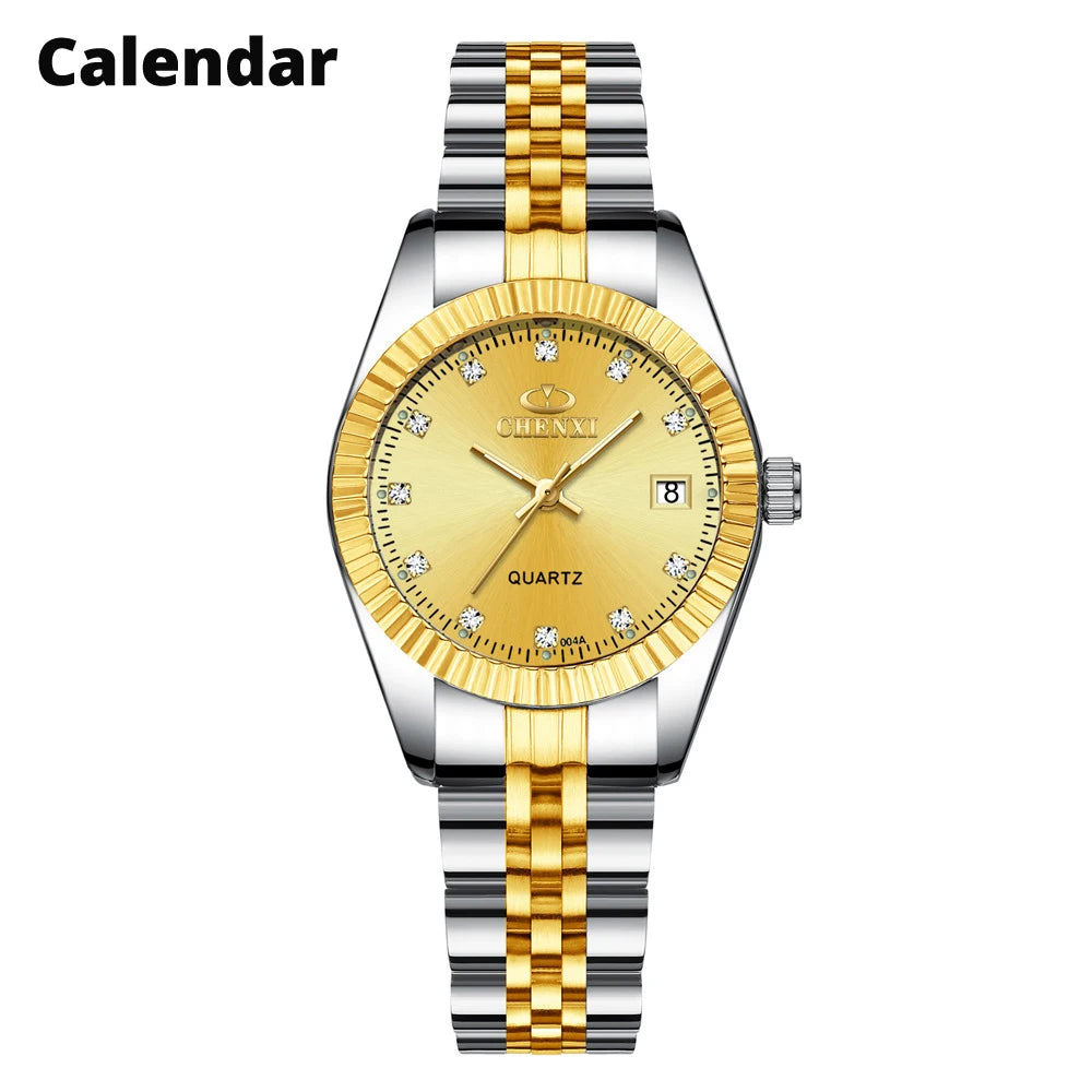 CHENXI Brand Top Luxury  Ladies Golden Watch for Women Clock Female Women's Dress Rhinestone Quartz Waterproof Wristwatches