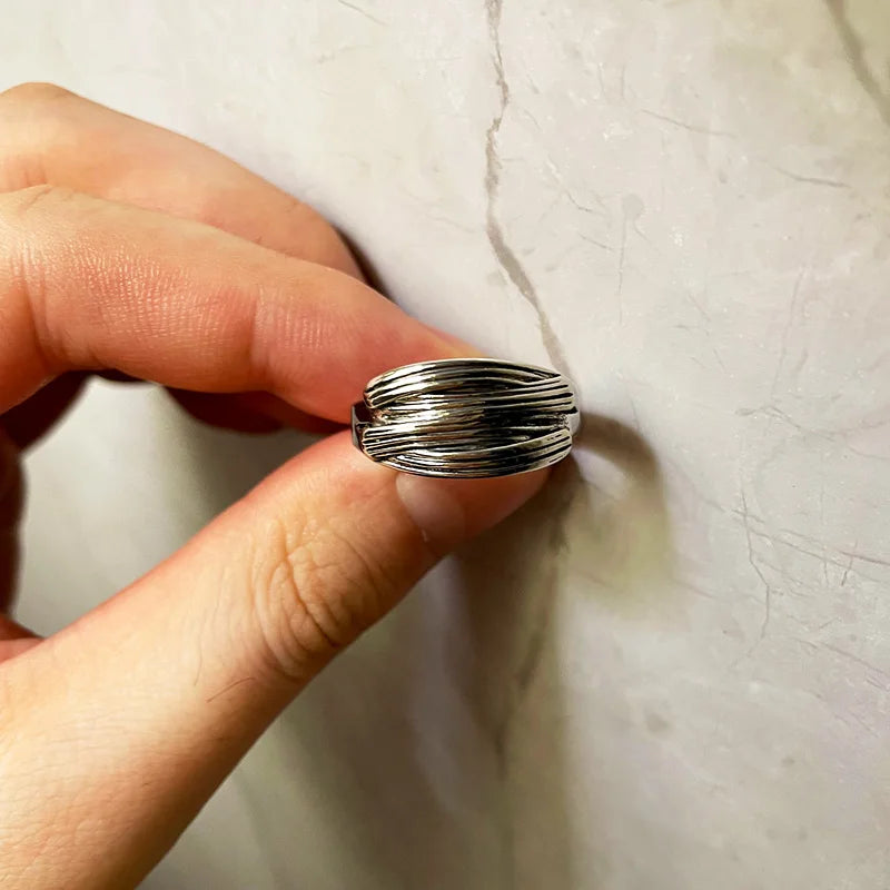 Retro Overlapping Ring For Men Silver Color Punk Gothic Adjustable Open Ring Handmade Rock Unisex Jewelry Accessories Man Gift