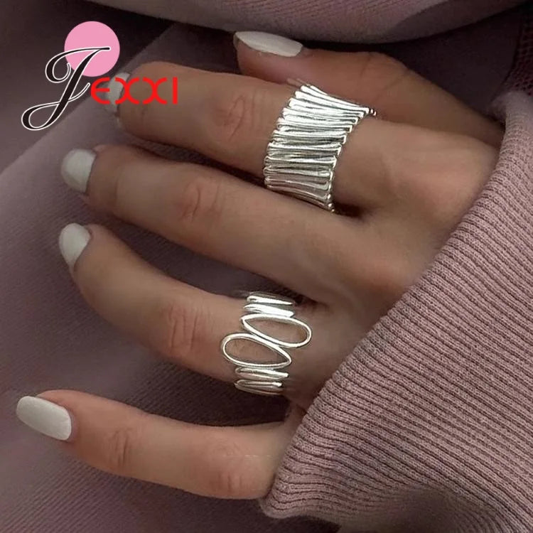 Genuine 925 Sterling Silver Ring For Women Jewelry Wide Simple Open Vintage Handmade Ring For Party Birthday Gift New Trendy