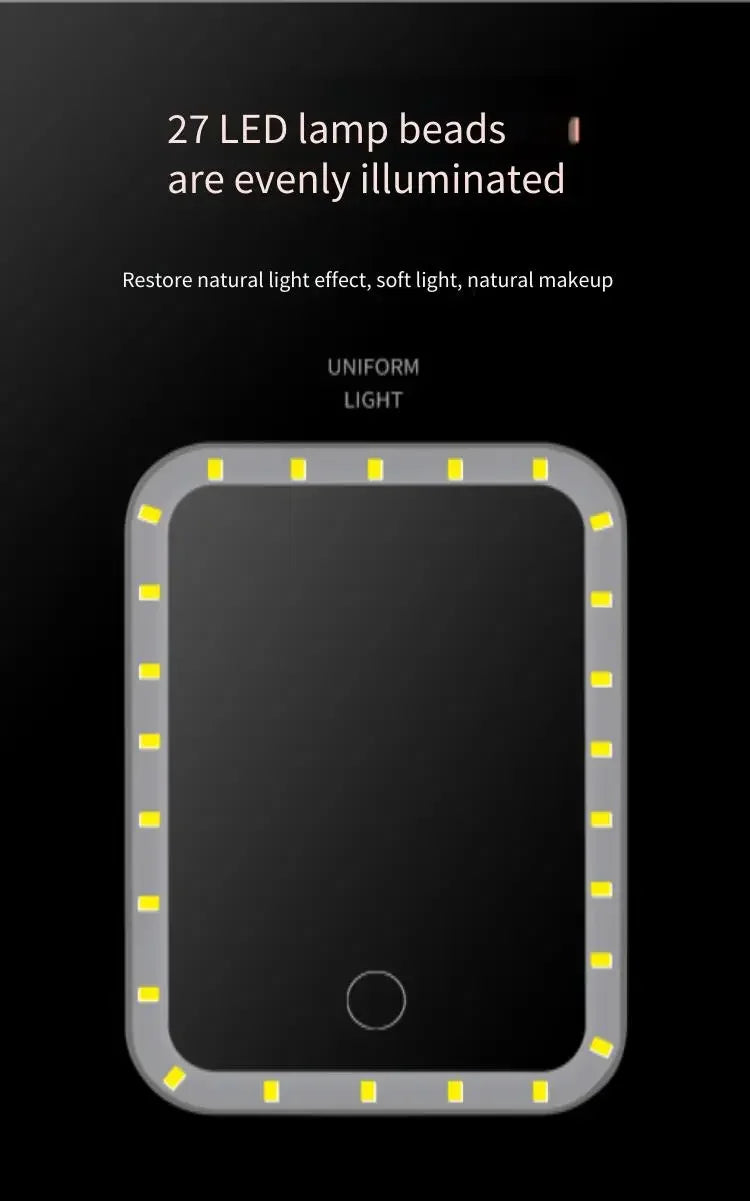 Makeup Mirror USB Rechargeable Portable Compact LED Vanity Mirror with Touch Screen Dimming Makeup Mirror
