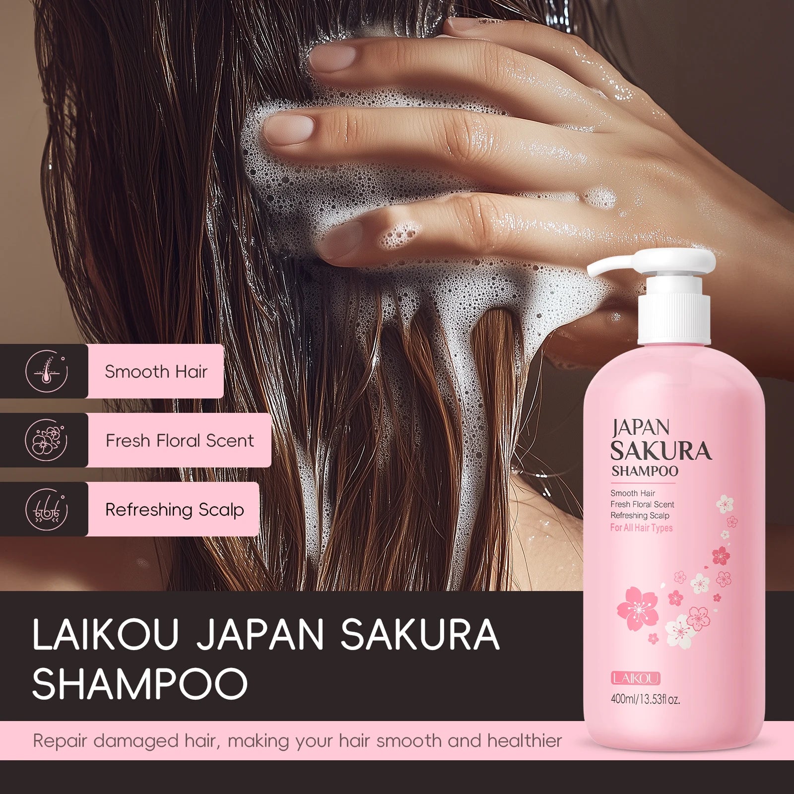 LAIKOU  Sakura Shampoo Repair Anti Split Ends Smooth Frizz Dry Hair