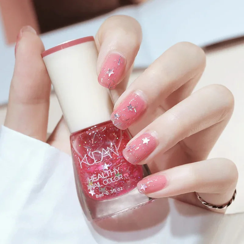 Nail Polish Without Baking Lamp White Fine Glitter Non-baking Non-peel Transparent Shiny Oil Base Coat Nude Nail Polish
