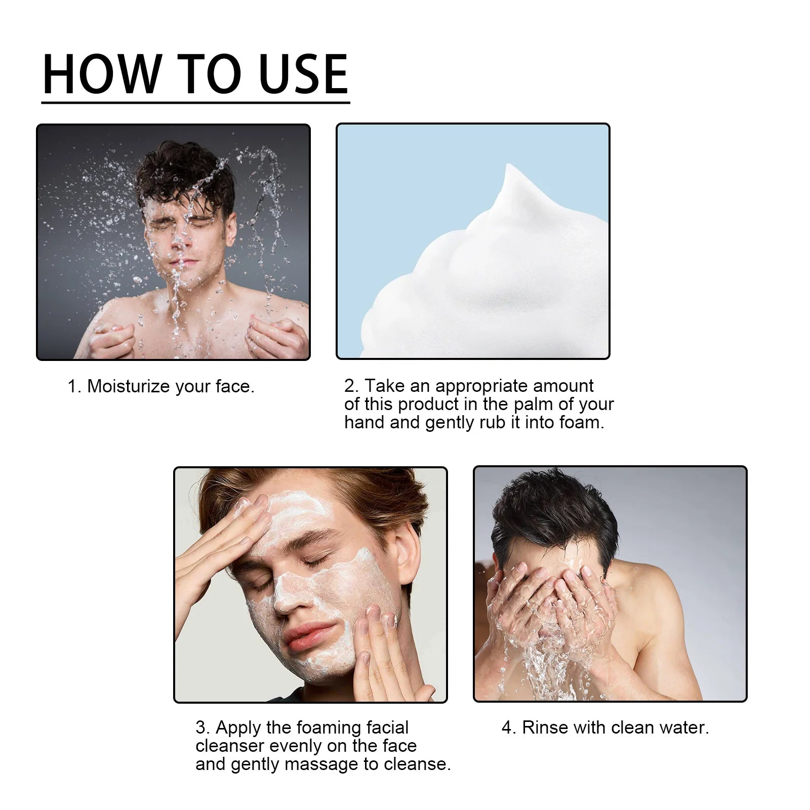 Men's Daily Face Wash Deep Cleansing Pore Oil Control Remove Acne Blackhead Brightening Facial Cleanser for Refreshed Skin