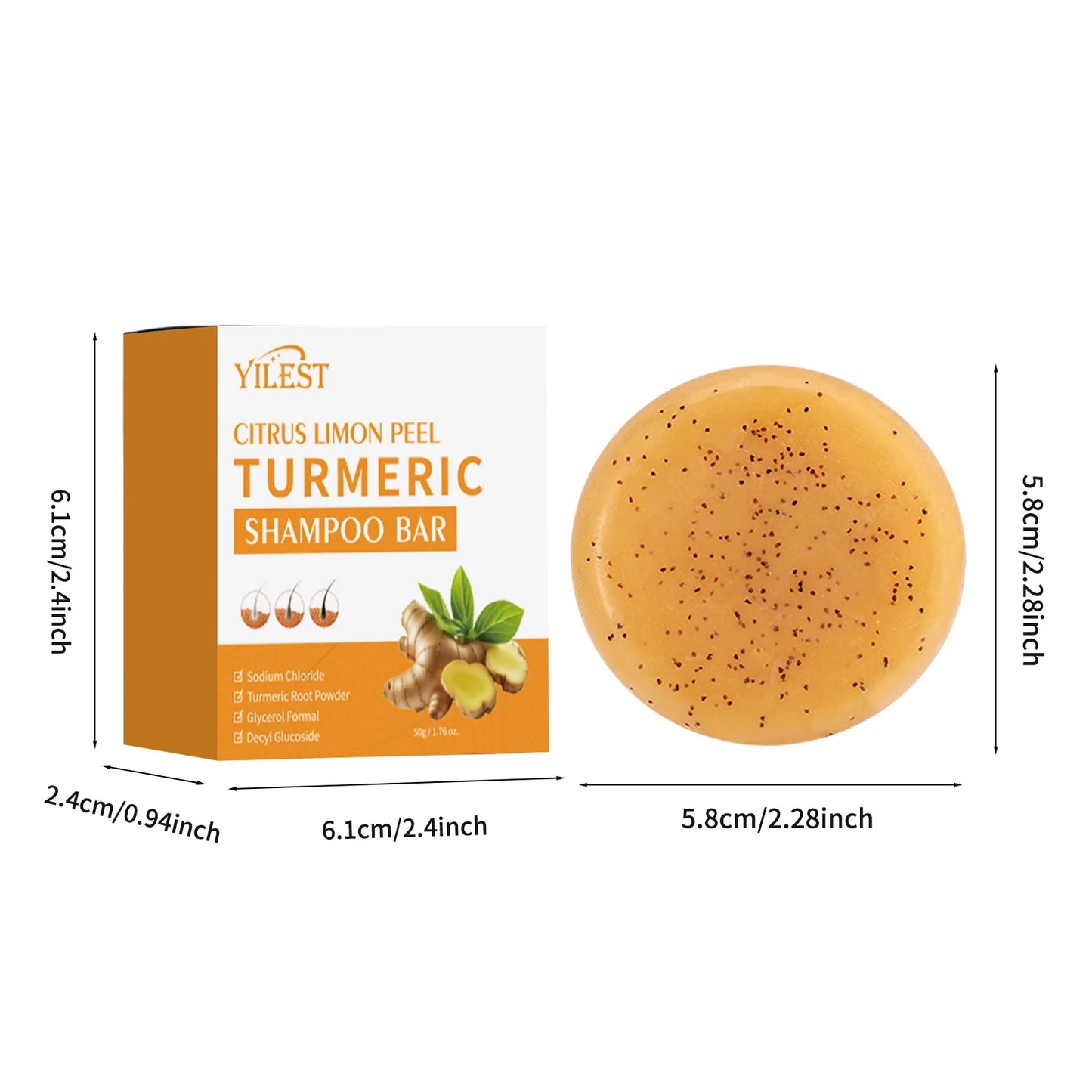 Natural TurmericShampoo Soap Reduce Hair Loss Clean Dandruff Nourish Moisturize Scalp Improve Hair Quality Hair Care Product 60g