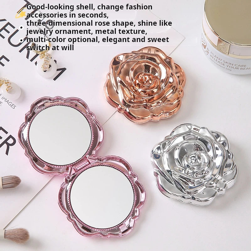 1PC Portable Mini Mirror Retro Rose Flower Small Pocket Makeup Mirror Double Sided Hand Mirrors Compact Cosmetic Beauty Tool