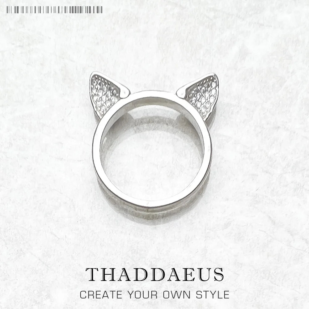 Cat Ears Band Ring,Europe Style Fashion Jewerly For Women New Cute Gift In 925 Sterling Silver