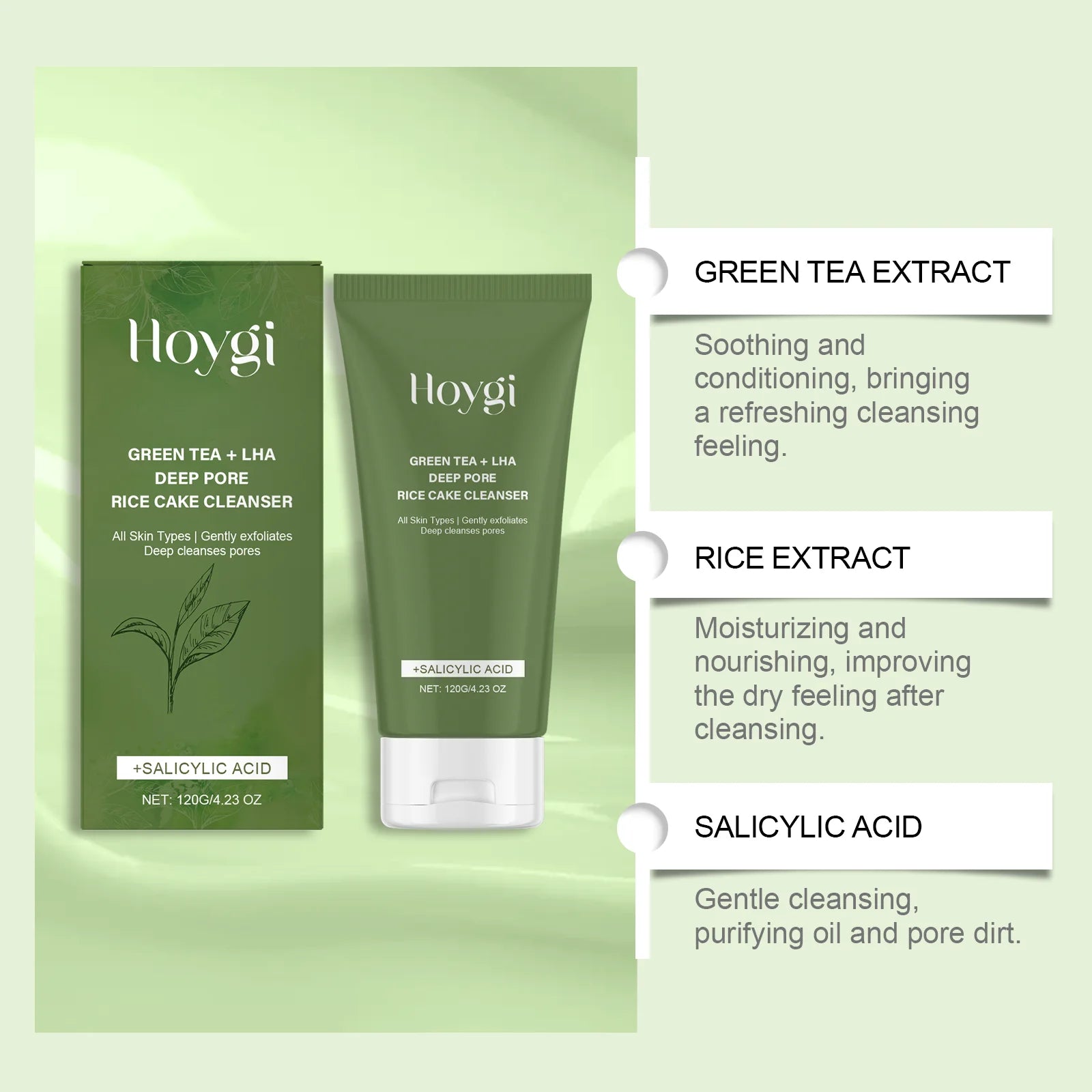 Green Tea Salicylic Acid Facial Cleanser Cleansing Pore Refining Hydrating Blackhead Removal Oil Control Non-Drying Face Wash