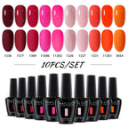 NAILCO 10PCS/Set Gel Nail Polish Gorgeous Full Coverage Semi Permanent Soak Off UV LED Gel Nail Art Base Top Coat Gel Polish Kit
