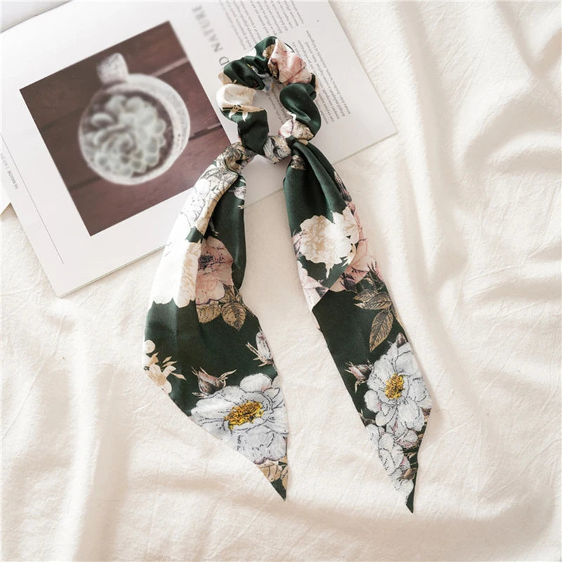 Women's Hair Accessories Girl Lady Elastic Headband Scrunchies With Ribbon Floral Design Trend Bandana Band Headbands Fashion