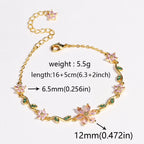 Luxury Pink Zircon Flower Bracelet For Women Girls Sweet Gold Color Crystal Adjustable Bracelet Jewelry Gift