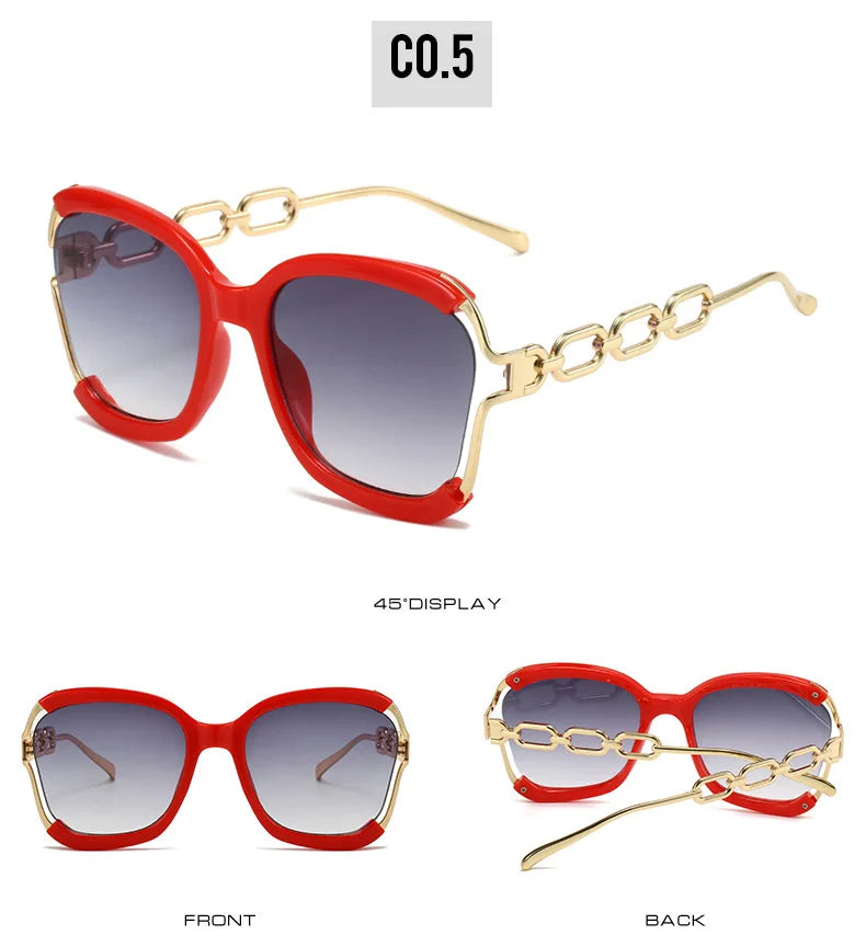 Luxury Square Sunglasses  Women UV400 Retro Brand Chain Metal Frame Shades Summer Sun Glasses for Female