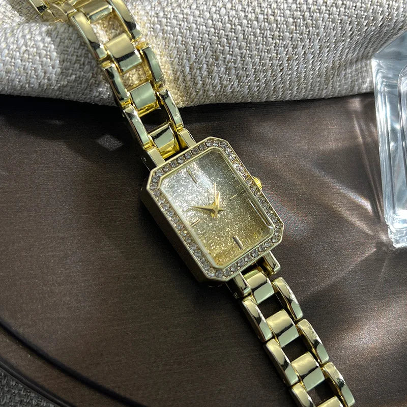 Luxury Crystal Elegant Watches For Women Gold Bracelet Jewelry Quartz Wristwatch New Fashion Retro Original Ladies Watch
