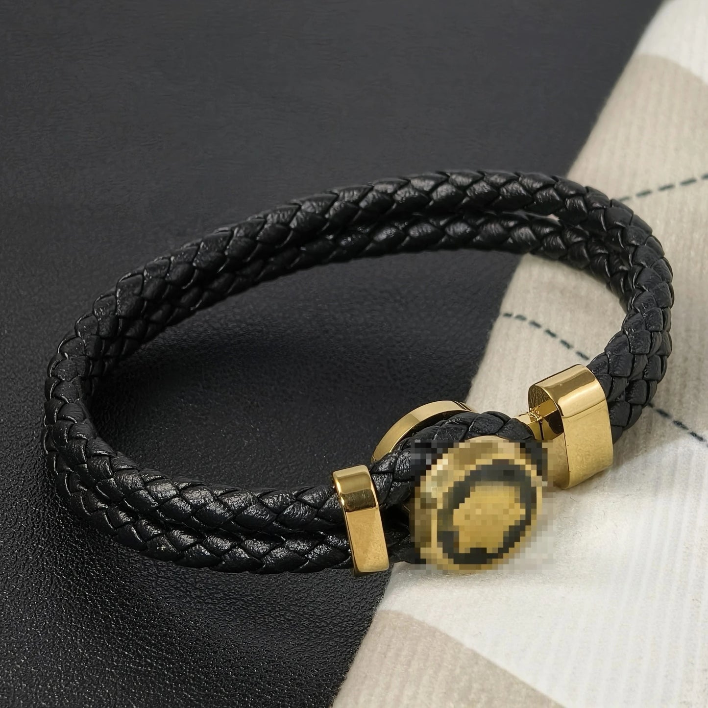 Trendy MB Bracelet for Men -Stainless Steel Chain with Leather