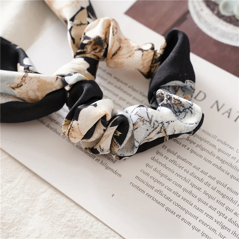 Women's Hair Accessories Girl Lady Elastic Headband Scrunchies With Ribbon Floral Design Trend Bandana Band Headbands Fashion