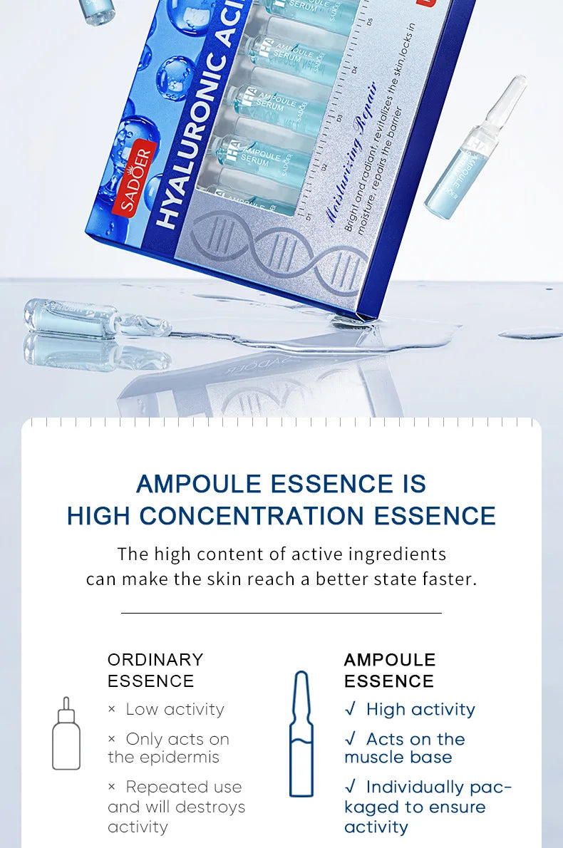 7pcs/Kit SADOER Ampoule Vitamin C 24K Gold Hyaluronic Acid Serum for Face Moisturizing Brightening Hydrating Facial Essence