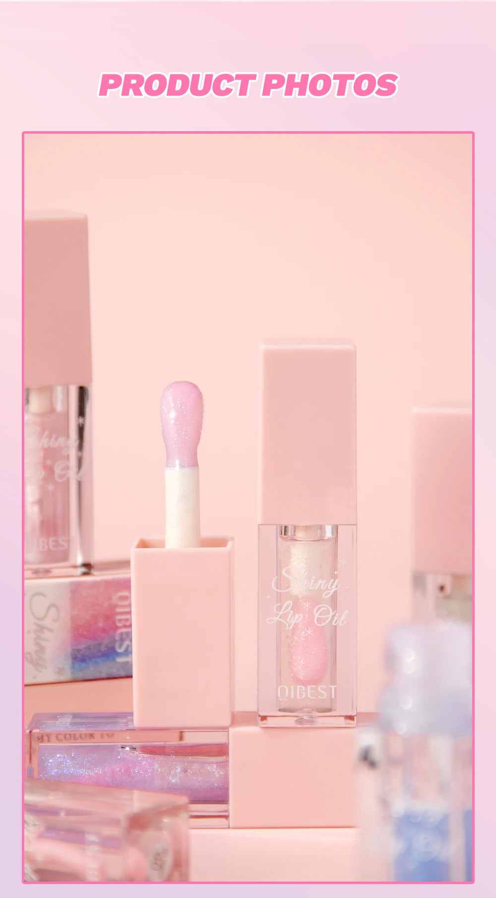 Pearlescent Pink Glitter Lip Oil Lustrous Color Changing Lip Gloss Moisturizing Makeup Lip Balm Mirror Glass Lip Glaze Cosmetics