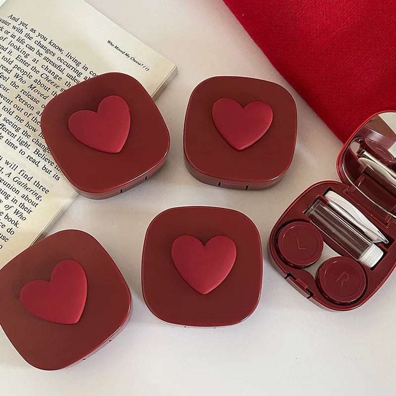 Women Color Contact Lens Case Red Heart Contact Lenses Box for Eyes Care Kit Glasses Case Holder Container