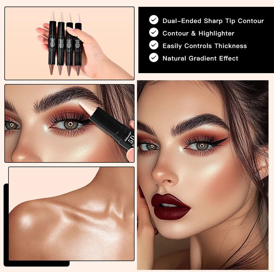 Contouring Stick with Double-headed Multi-use Contour Stick Contouring Foundation Contour Makeup Concealer Stick Pencil Cosmetic