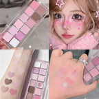12 Colors Pink Eye Shadow Pallete Clear Glitter Pearl ,Girl Beginner Makeup Nude Eyeshadow Low Saturation Korean Cosmetics