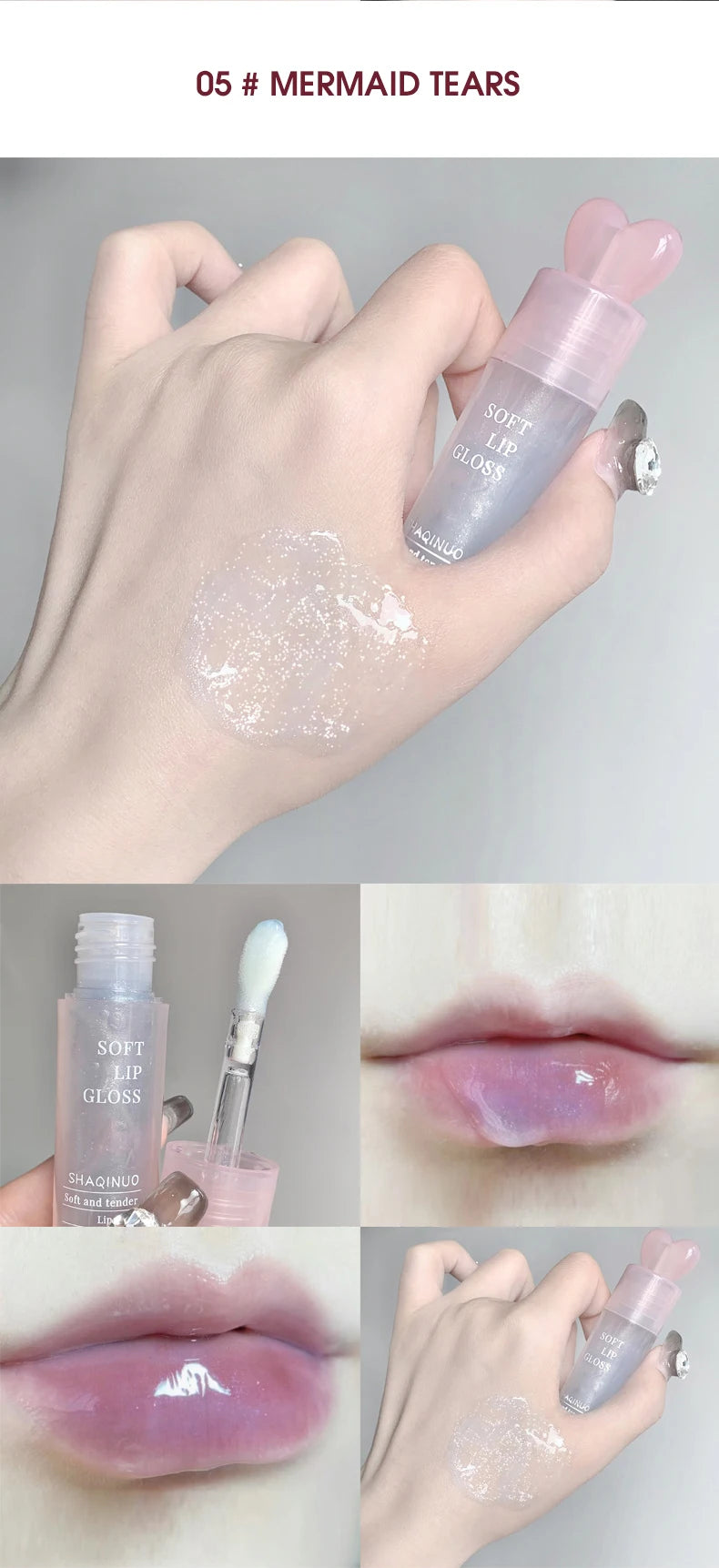 Lightweight and plump lip balm with a glossy mirror finish. The glass lips are moisturized and moisturized with lip oil