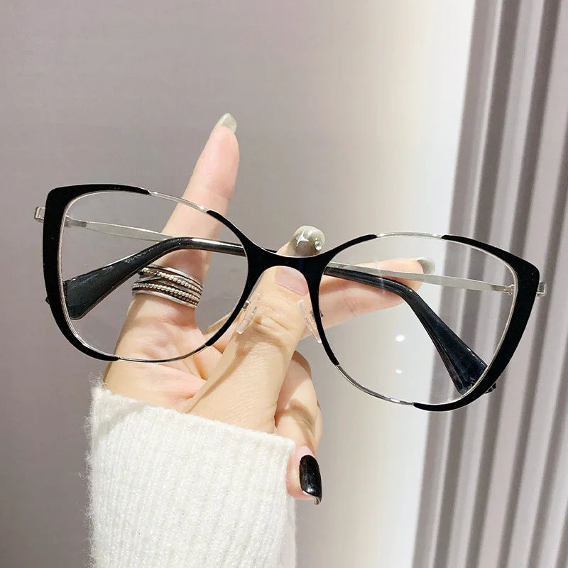 Blue Light Blocking Glasses Cat Eye Color Block Metal Frame Clear Lens Computer Glasses Spectacles For Women