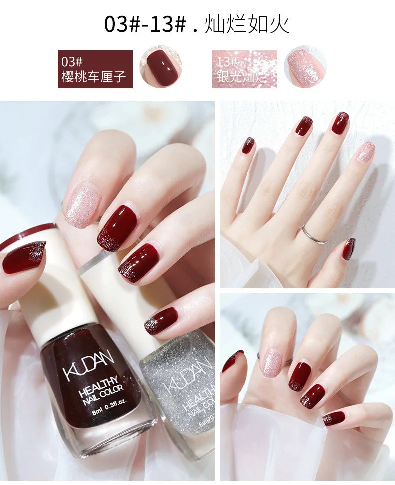 Nail Polish Without Baking Lamp White Fine Glitter Non-baking Non-peel Transparent Shiny Oil Base Coat Nude Nail Polish