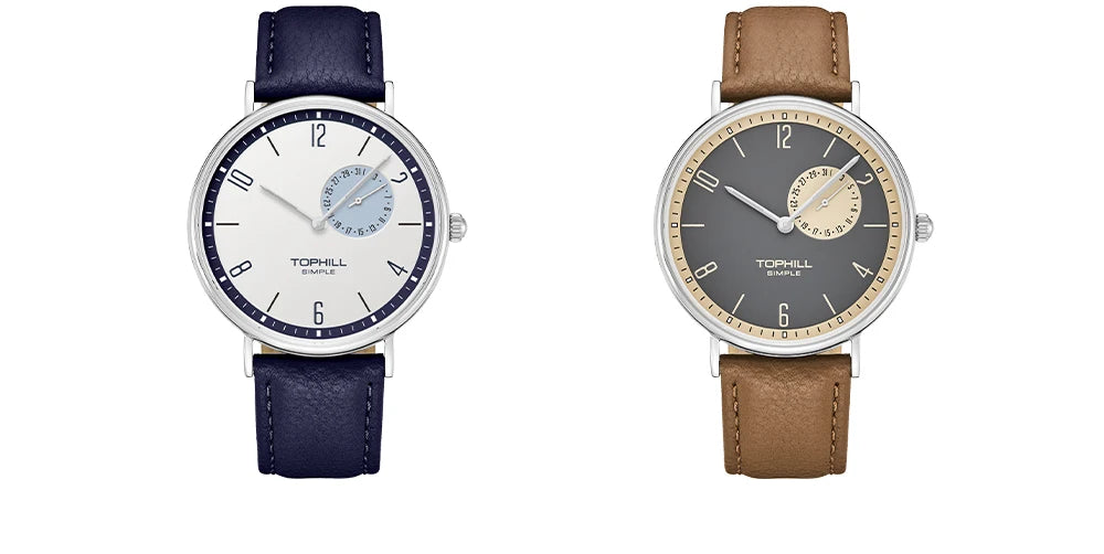 TOPHILL Men's Bauhaus Quartz Watch Ultra Slim 40mm Minimalist Dial Sapphire Glass Leather Strap Stainless Steel Case