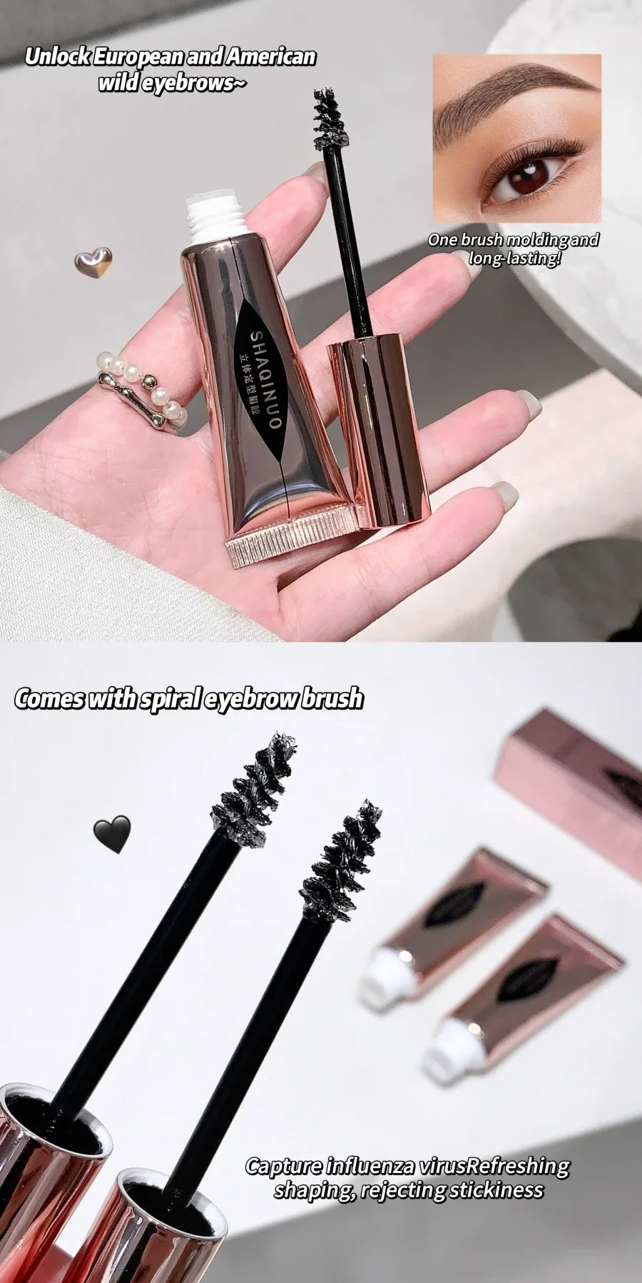 Eyebrow Styling Gel Easy to Shape & Long-Lasting Hold, Small Brush for Effortless Application, Naturally Colored for Al