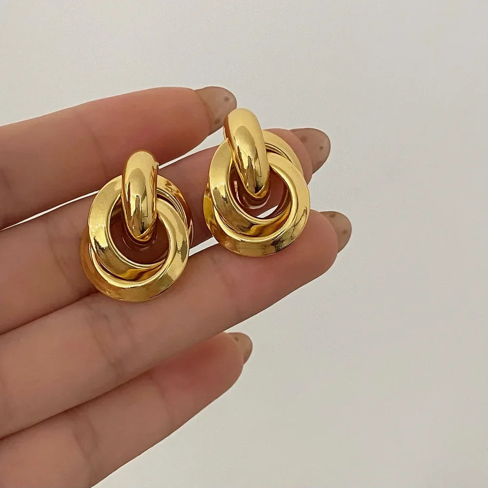 Real 925 Sterling Silver 18K Round Stud Earrings for Women Trendy Fine Jewelry Minimalist Exaggerated  Accessories